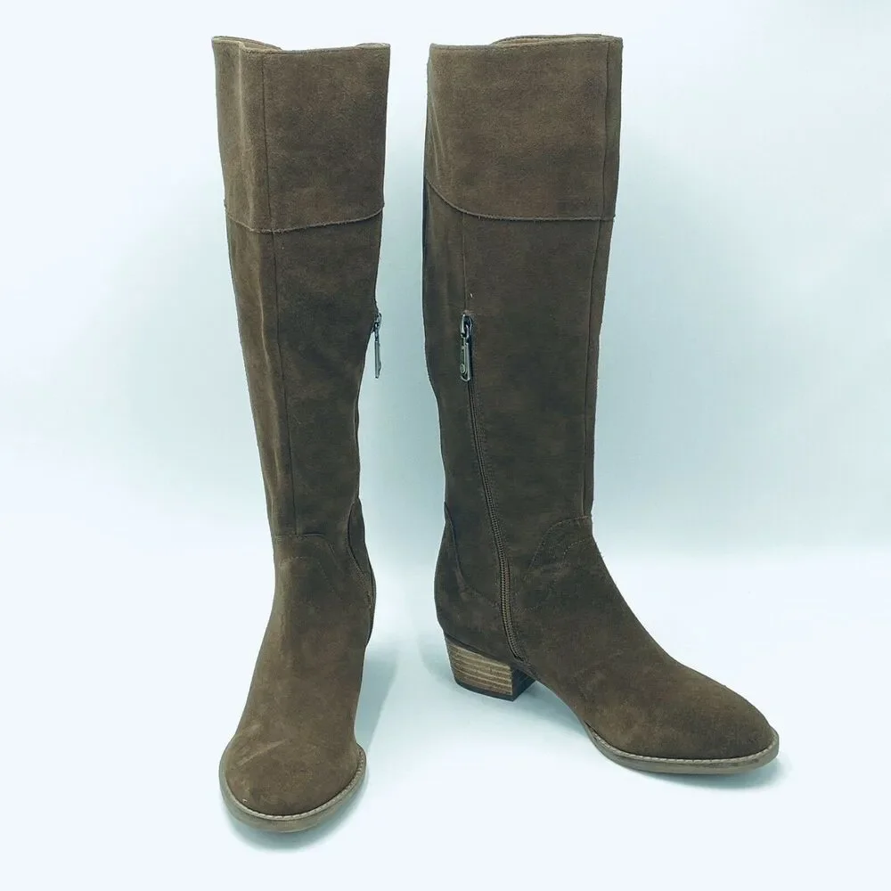 Blondo Women's 7M Nestle Boots Waterproof Knee High Brown Suede Fringe Side Zip